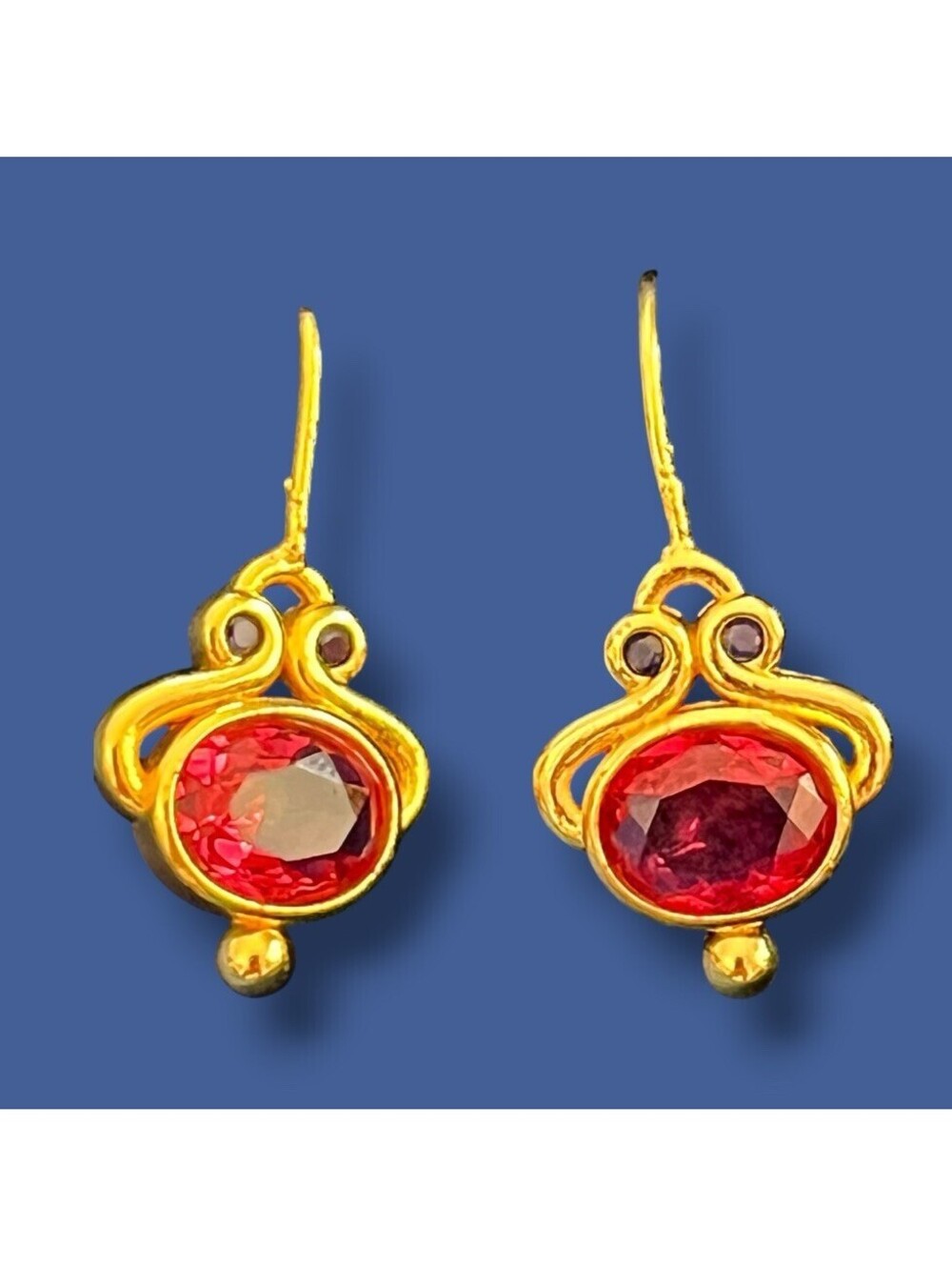 Fine Estate 18kt Yellow Gold Pink & Blue Sapphire Heirloom Revival Earrings